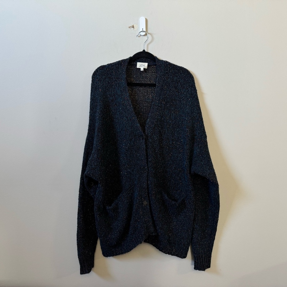 Wilfred Aritzia Biot Knit button front dark teal speckle cardigan sweater